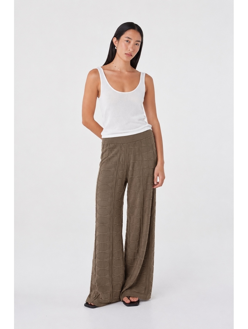 ARCAA Brown Organic Cotton Jacquard Knit Wide Leg Pants Size S Textured